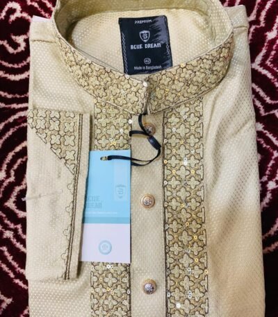 Cream & Gold Detailed Cotton Panjabi