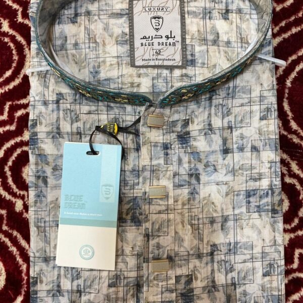 Beige & Black Detailed Cotton Panjabi