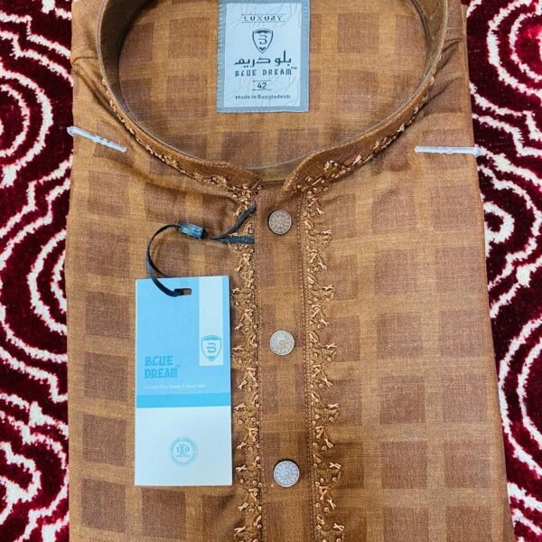 Olive Green Textured Cotton Panjabi